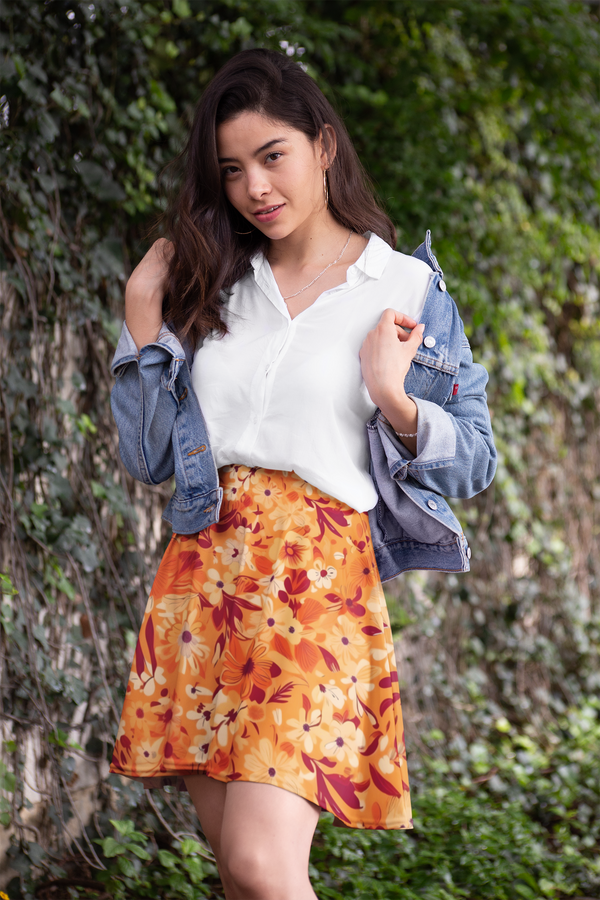 Women's Summer Orange Flower Skater Skirt