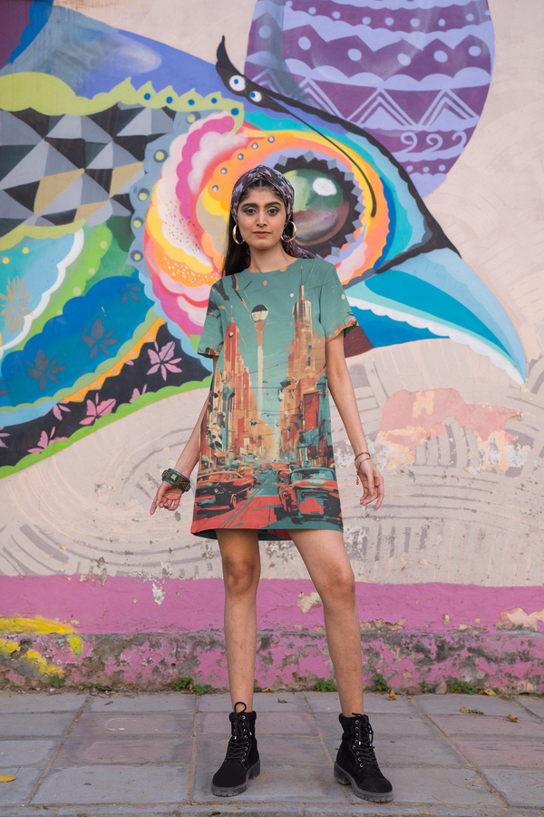 Women's Abstract Salvador Dali Style T-Shirt Dress