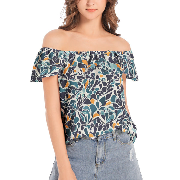 Women's Off The Shoulder T-shirt with Tropical Art